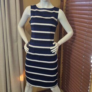 WHITE HOUSE BLACK MARKET Navy Black & White Striped Sleeveless Sheath Dress sz 6